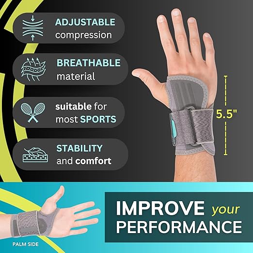 BraceAbility Wrist Support for Men and Women - Tennis and Pickleball Wrist Brace, Sports Injury Relief, Sprained Wrist Recovery, Tendonitis Support, Cycling, Volleyball, Golf - Right Hand (Small)
