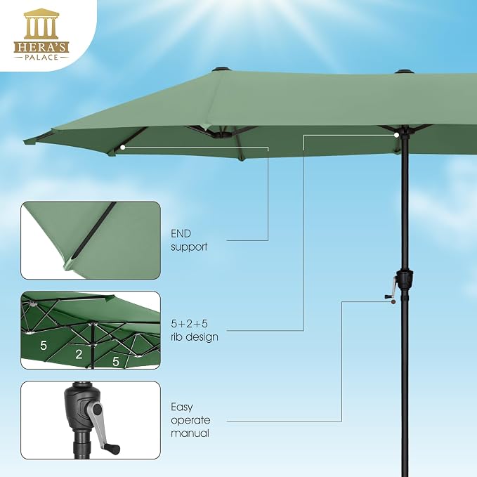 13 ft Large Double-Sided Patio Umbrella, Outdoor Umbrella, Mint | HERA'S PALACE - Image 6