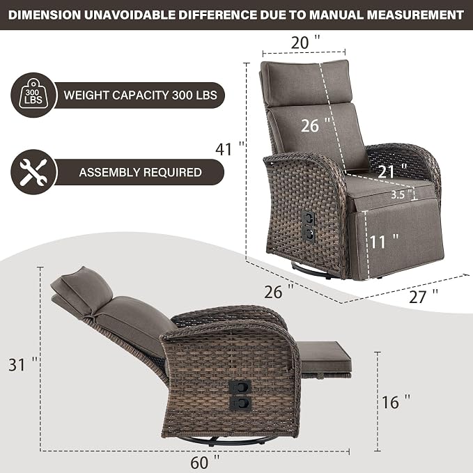 Dual-Adjust Outdoor Swivel Recliner Chair – Wicker Reclining Patio Chair - Image 2