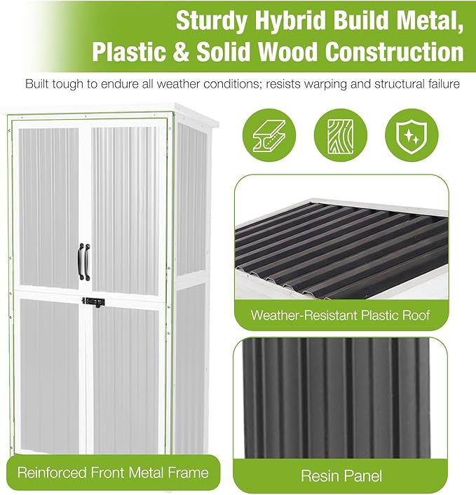 GUTINNEEN Outdoor Tool Cabinet, Heavy Duty Wood & Metal Frame Garden Storage - Image 2