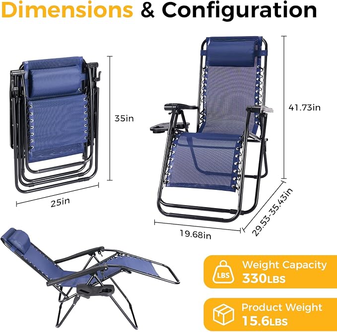 NEWBULIG Zero Gravity Chairs Set of 2, Folding Lounge Recliner Chair | Portable - Image 2