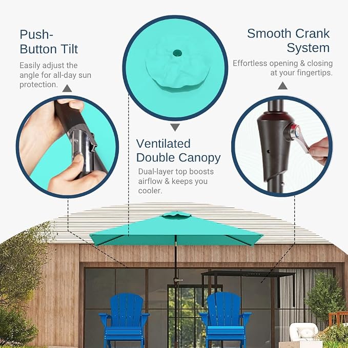6.5' x 10' Rectangular Patio Umbrella Large Outdoor Market Umbrella w/ UV - Image 3