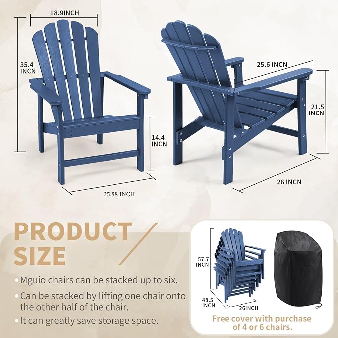 Oversized Stackable Adirondack Chair Set of 6, HDPE Fire Pit Chair | All-Weather - Image 3