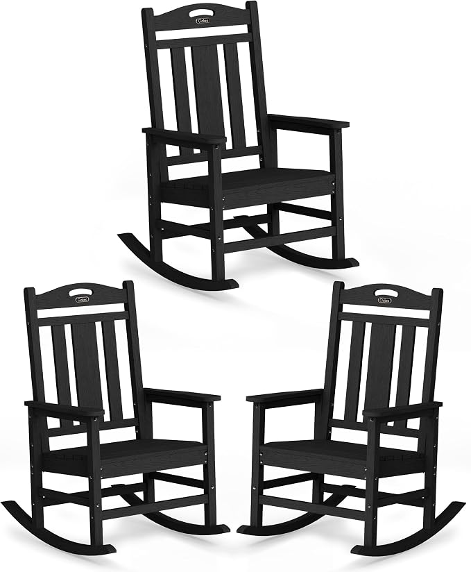 Oversized Outdoor Rocking Chairs Set of 3, 380lbs Heavy-Duty Large Patio Rocker by CIOKEA