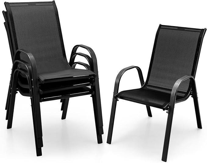 Giantex Patio Chairs Set of 4, Stackable Outdoor Dining Chairs by Giantex