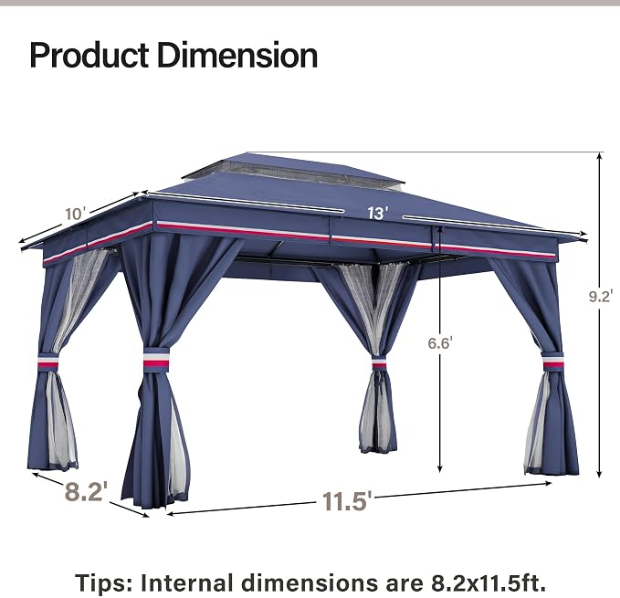 10'x13' Outdoor Gazebo with 50FT String Lights, Metal Heavy Duty Patio Canopy - Image 2