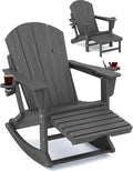 Adirondack Rocking Chair with Ottoman and Cup Holders | HDPE Porch Rocker by KINGYES