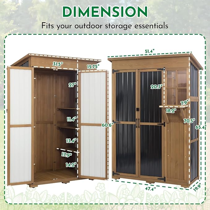 Ketive Outdoor Storage Cabinet, Large Wood & Metal Garden Shed - Image 5