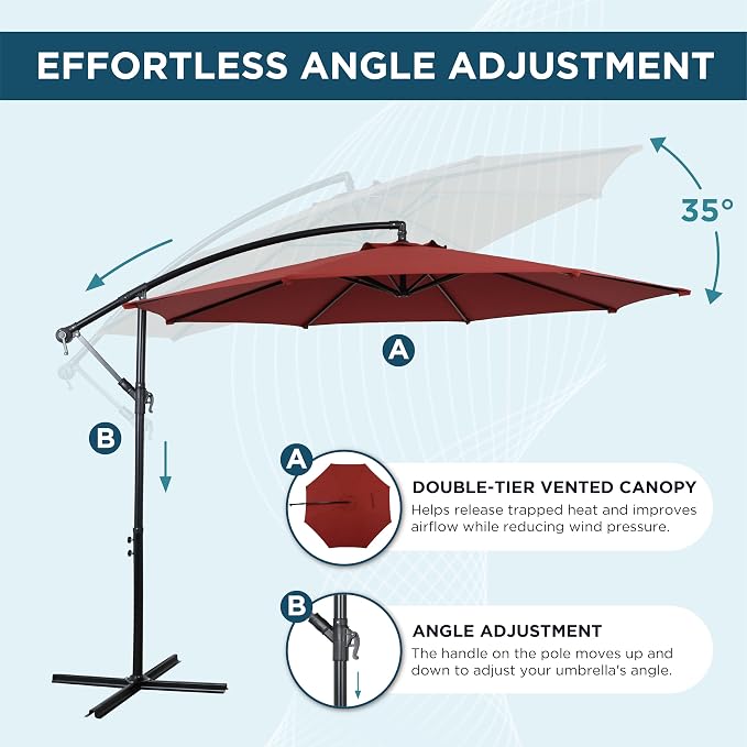 10FT Outdoor Offset Umbrella, Cantilever Patio Umbrella - Image 3