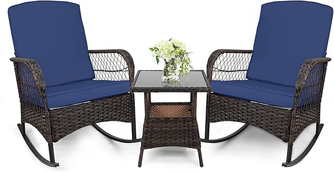 3 pcs Rocking Bistro Set Conversation Chairs by Enjoyyourlife