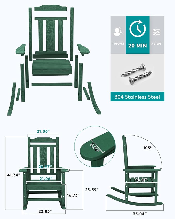 SERWALL HDPE Oversized Outdoor Rocking Chairs Set of 2, Patio Rocker, All - Image 3