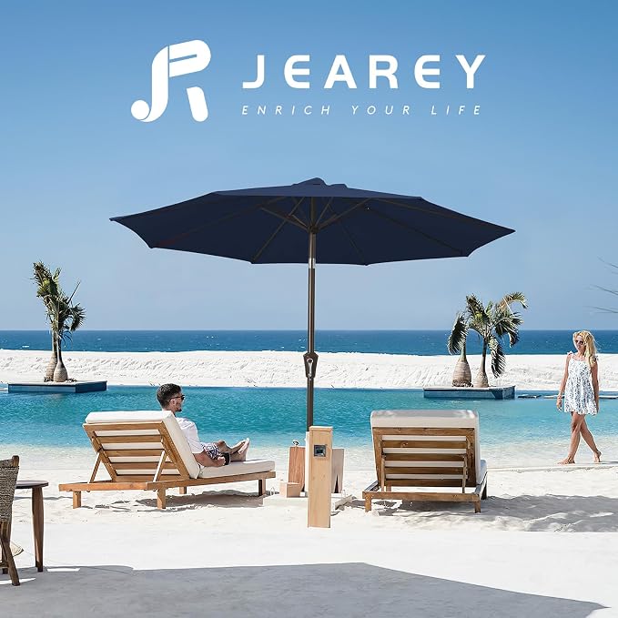 JEAREY 9FT Outdoor Patio Umbrella, Market Umbrella, Deep Blue | Outdoor Table - Image 6