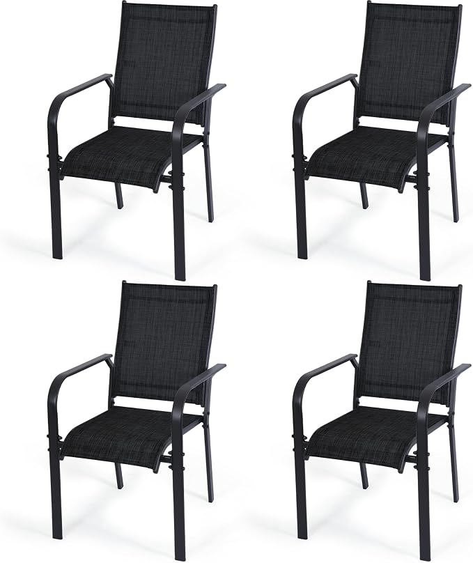 Patio Dining Chairs Set of 4, All-Weather High Back Textilene Stackable Chairs by DELMANGO
