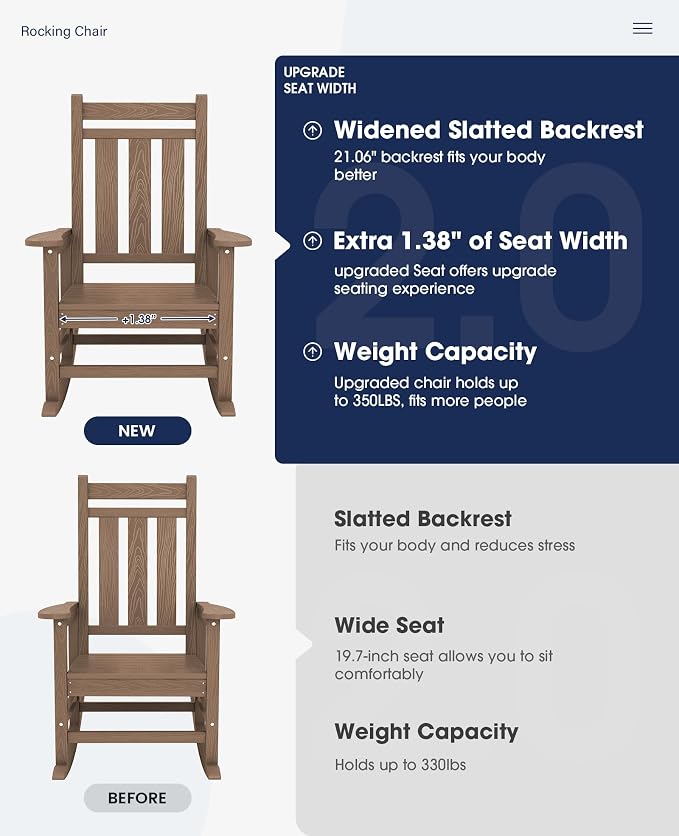 Oversized Outdoor Rocking Chair Set of 6, HDPE Patio Rockers - Image 4