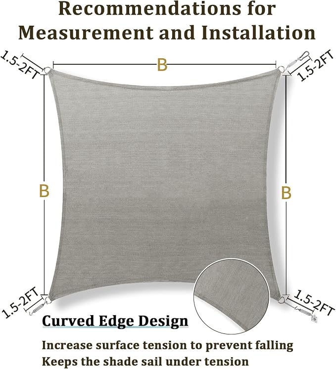 Shade&Beyond 25'x25' Sun Shade Sail Canopy Square, UV Block Breathable Curved - Image 5