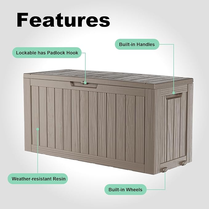 PatioZen 90 Gallon Deck Box Outdoor, Weatherproof Resin Patio Storage Box - Image 3