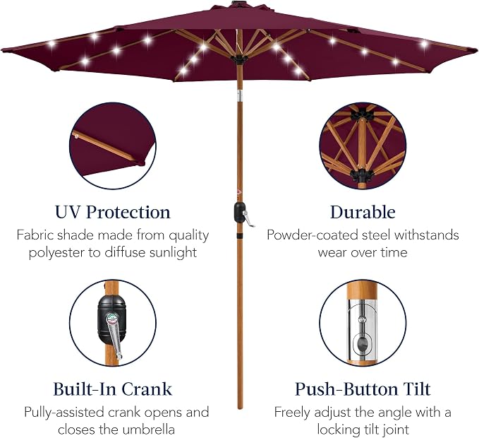 Best Choice Products 10ft Solar Market Patio Umbrella w/Woodgrain Pattern Pole - Image 6