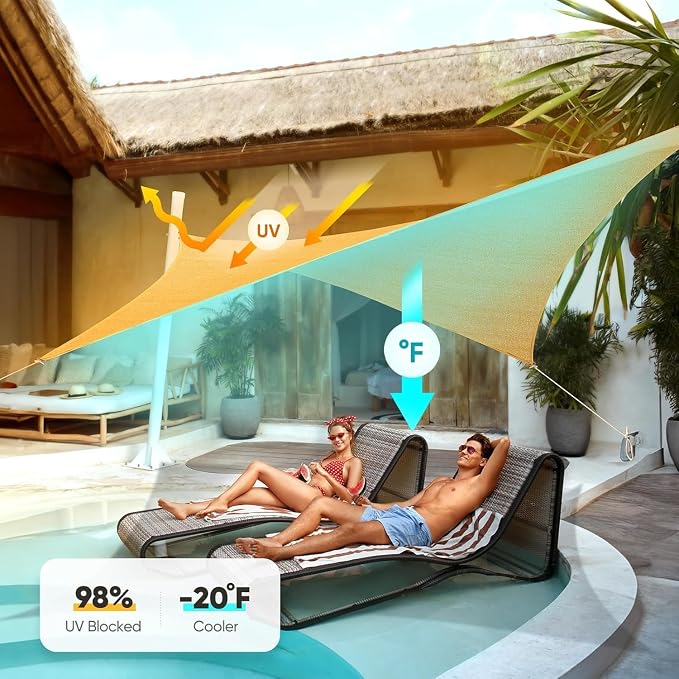 Quictent Sun Shade Sail for Patio w/Hardware Kit 185GSM 24x24ft Sand | Square - Image 8