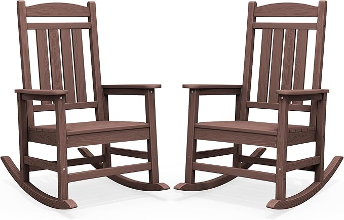 SERWALL Outdoor Rocking Chair Set of 2, Patio Rocking Chair, Coffee | HDPE by SERWALL