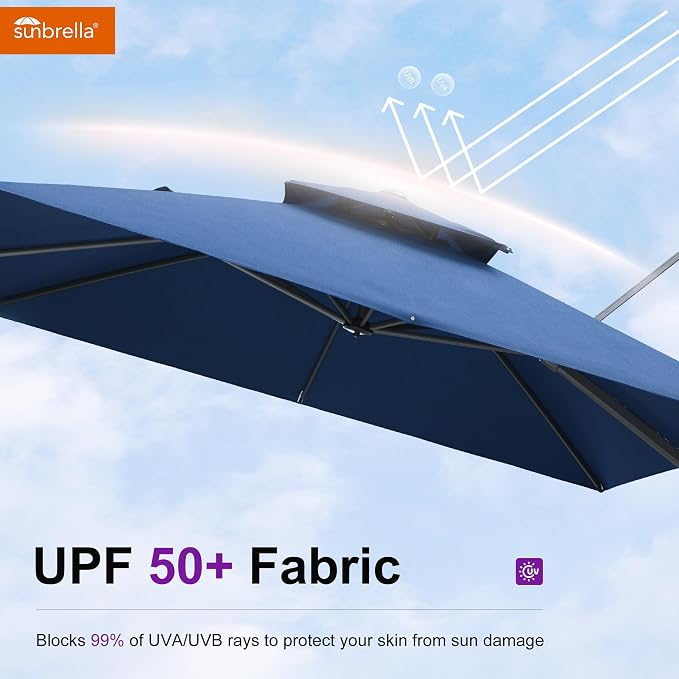 PURPLE LEAF Sunbrella Patio Umbrella 12FT Offset Umbrella Spectrum Indigo | - Image 4