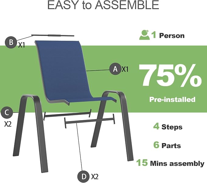 Outdoor Patio Chairs Set of 8 Stackable Dining Chairs All-Weather Textilene - Image 8