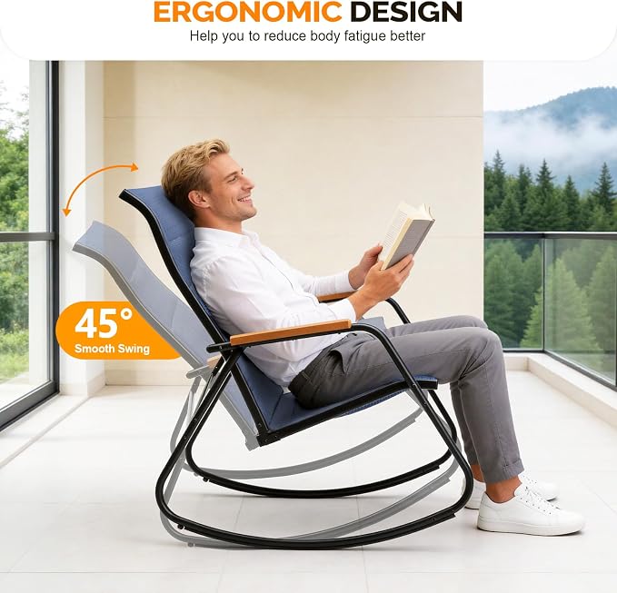 VINGLI Outdoor Rocking Chair, Textilene Mesh Patio Rocker, Heavy Duty 450 lbs - Image 4