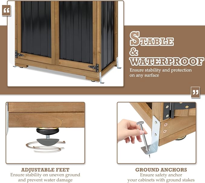 Outdoor Storage Cabinet with Shelves, Weatherproof Stylish Shed - Image 5