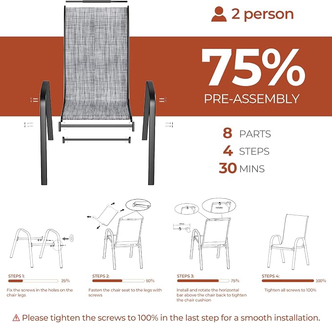 TLSUNNY Patio Chair, Outdoor Stackable Textilene Chairs Set of 6, - Image 7