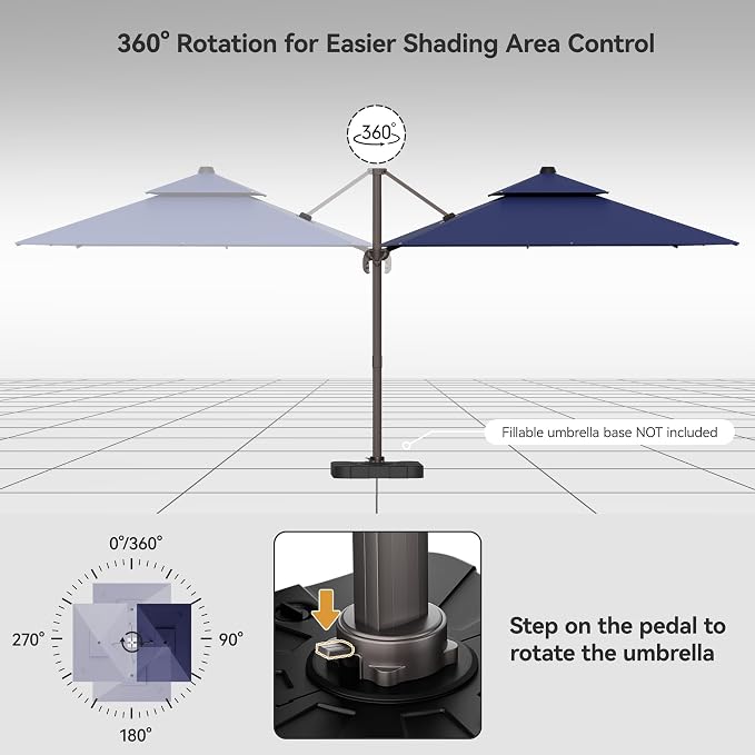 9x12FT Cantilever Patio Umbrella Heavy-Duty Aluminum | 360° Rotating Double - Image 4