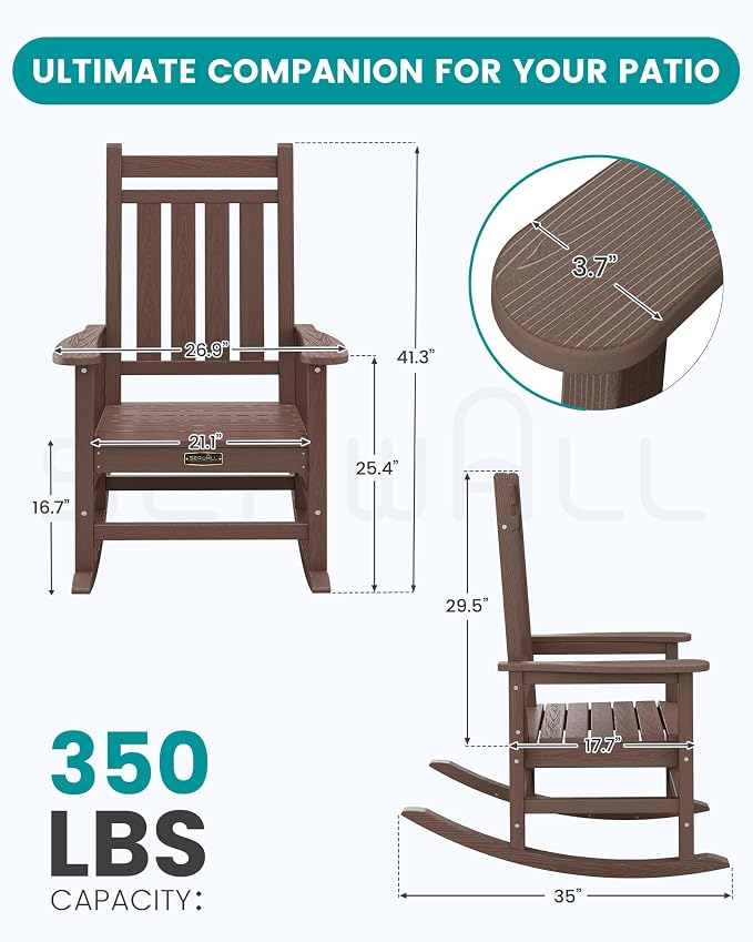 SERWALL Outdoor Rocking Chair Set of 4, HDPE Rocker - Image 3