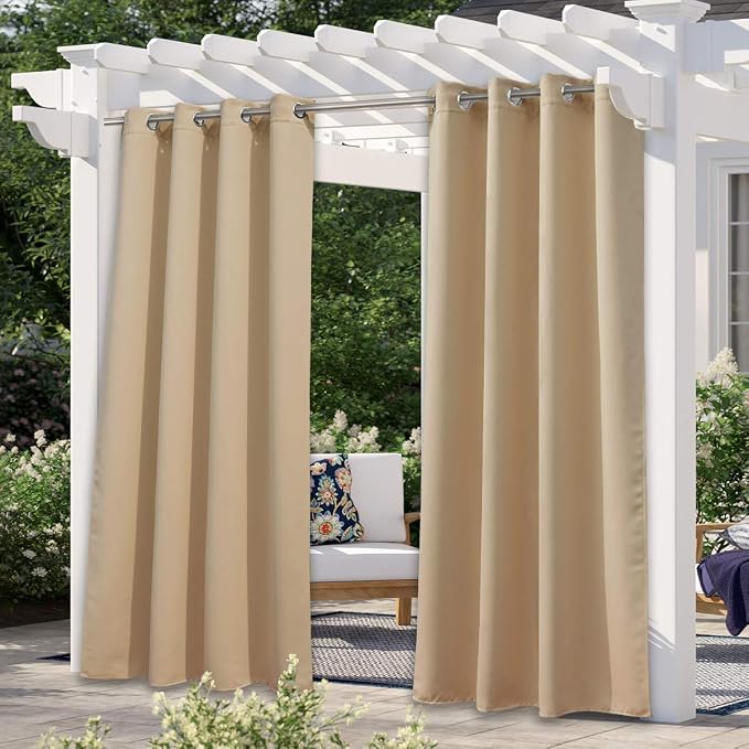 NICETOWN Outdoor Curtains for Patio Waterproof 95" L, Biscotti Beige | Blackout by NICETOWN