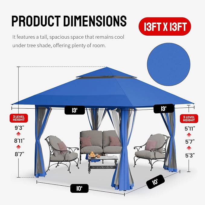 CROWN SHADES 13x13 Pop Up Gazebo, Outdoor Canopy Tent, Outdoor Gazebo - Image 6
