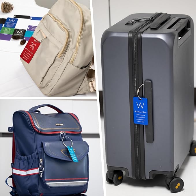 Personalized Luggage Tags for Suitcases Custom Metal Name Tags for Backpacks Bags Travel - Vertical (Orange)