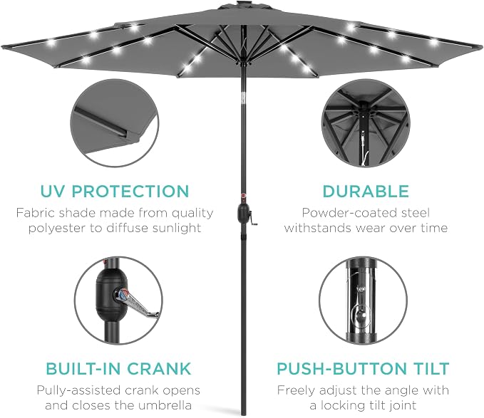 Best Choice Products 10ft Solar Polyester LED Lighted Patio Umbrella w/Tilt - Image 5