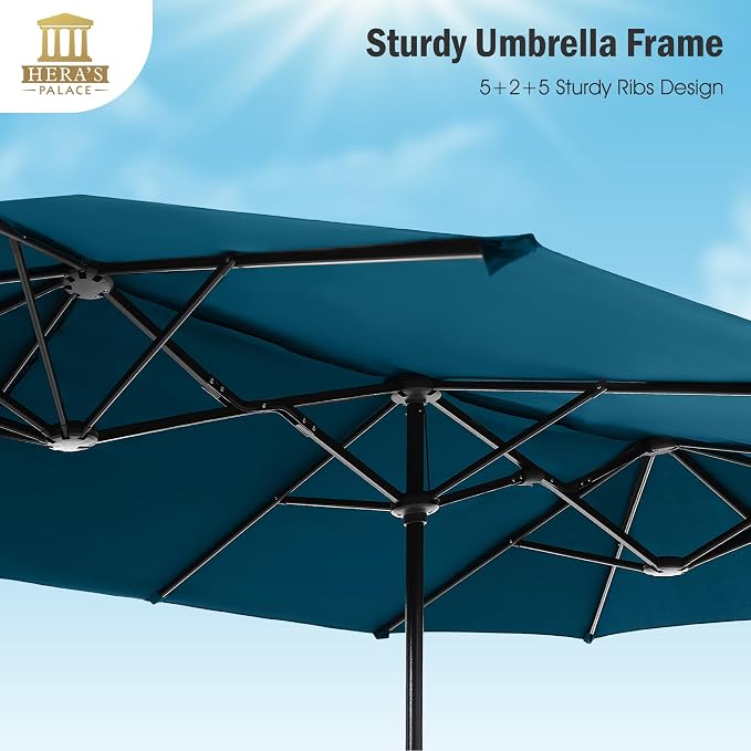 13 ft Large Double-Sided Patio Umbrella, Outdoor Umbrella, Cerulean | HERA'S - Image 2