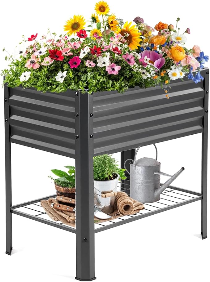 Raised Garden Bed with Legs and Shelf, Standing Raised Beds - Image 8