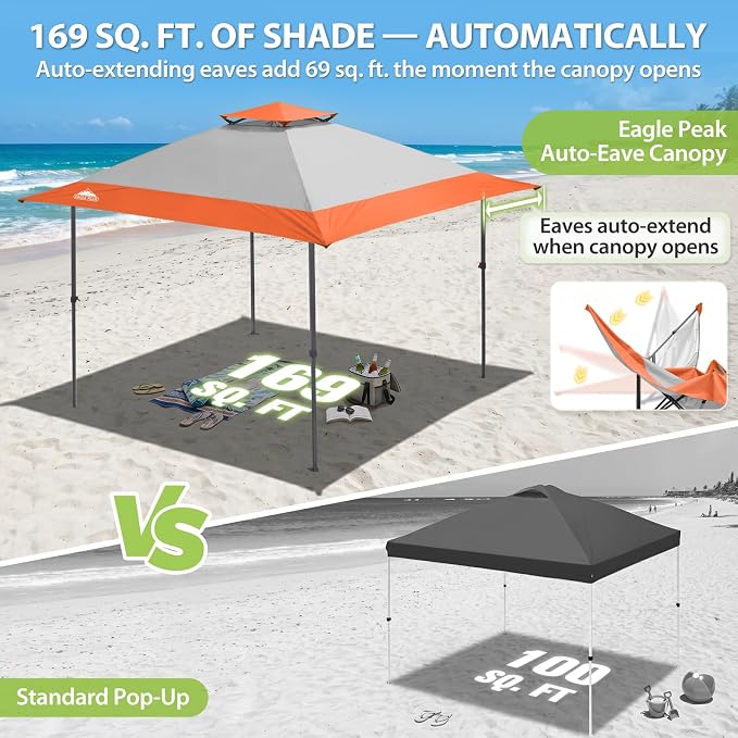 EAGLE PEAK 13x13 Pop Up Canopy Tent, Auto Extended Eaves, Heavy Duty Outdoor - Image 4