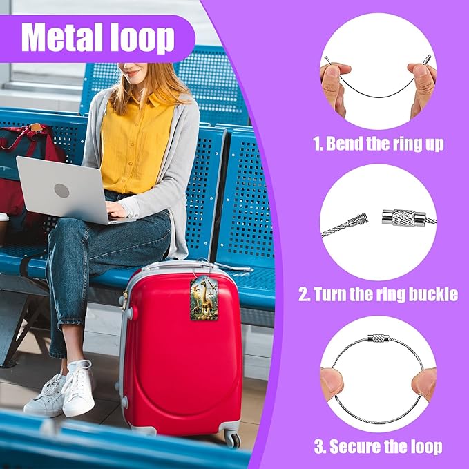 3 Pack Dinosaur Forest Luggage Tags for Suitcase Animal PU Leather Travel Luggage Tag Privacy Cover ID Label for Women Men Baggage Backpack Handbag School Bag