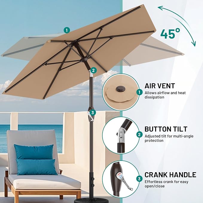7.5FT Patio Umbrella Table Market Umbrella w/Tilt and Crank, Heavy-Duty Outdoor - Image 3