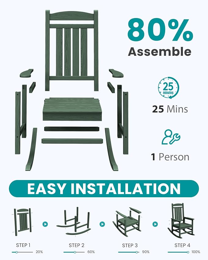 SERWALL Rocking Chair Outdoor, Oversized HDPE Patio Rocking Chairs, Porch Rocker - Image 7