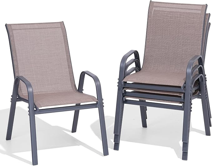 Patio Chairs Set of 4, All Weather Outdoor Dining Chairs | Stackable Dining by Dovov