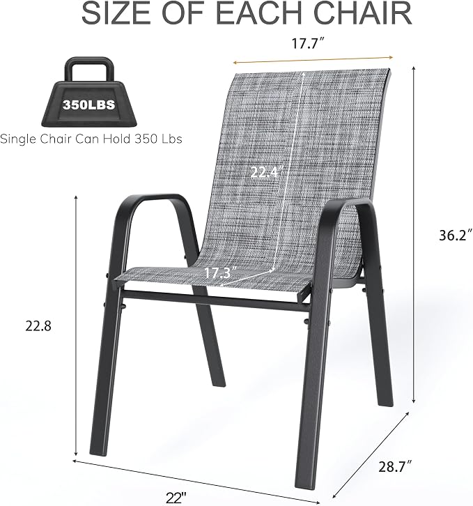 Outdoor Patio Chairs Set of 8 Stackable Dining Chairs All-Weather Textilene - Image 2