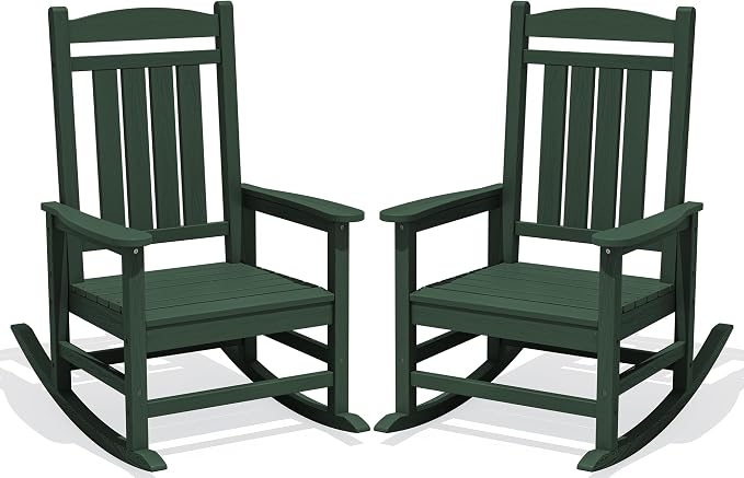 Oversized Outdoor Rocking Chairs Set of 2, HDPE Porch Rocker by KINGYES