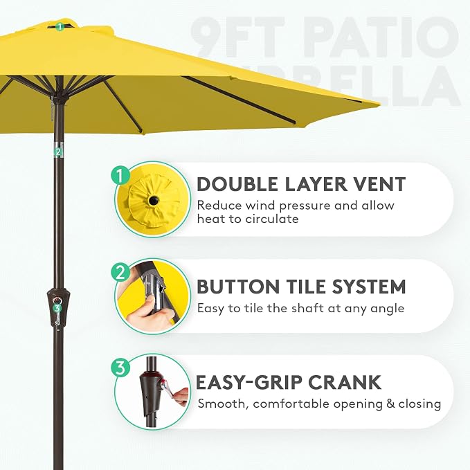 JEAREY 9FT Outdoor Patio Umbrella, Market Umbrella, Tilt & Crank UV Protection - Image 2
