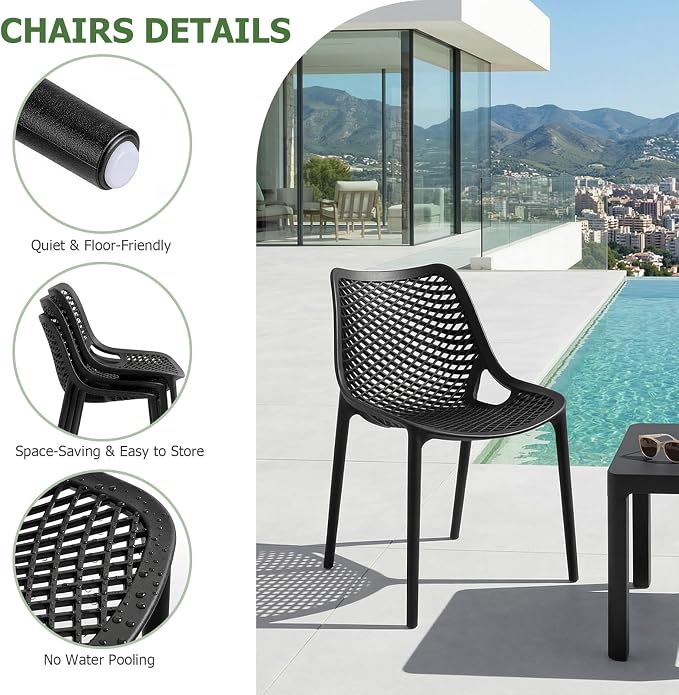 4 Pack Outdoor Patio Chairs, Plastic Dining Chairs, No Assembly, Plastic Chairs - Image 6
