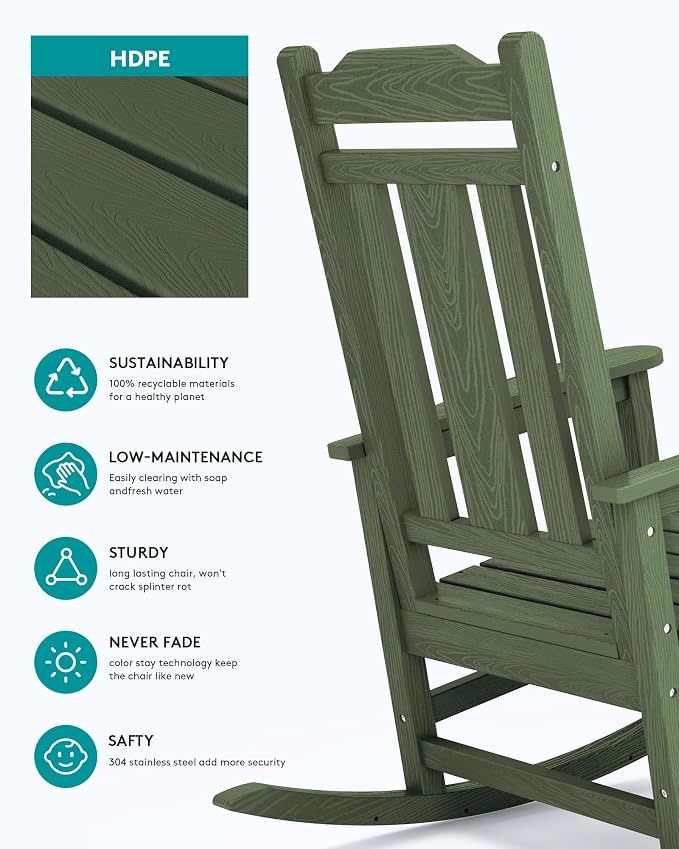 SERWALL Oversized Outdoor Rocking Chairs Set of 2, HDPE Patio Rocker - Image 7