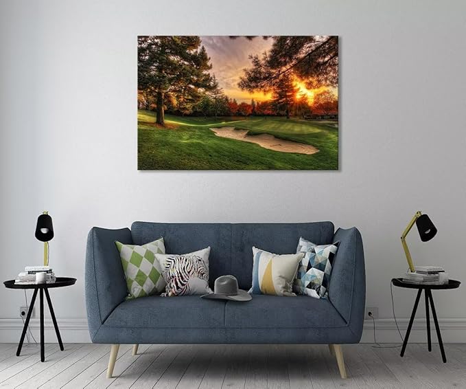 chenchenArt Golf Wall Art for Living Room Bedroom Home Decorations Golf Course and Tree Piture & Poster Picture Poster Canvas Prints Modern Artwork Framed Ready to Hang(12''H x 16''W)