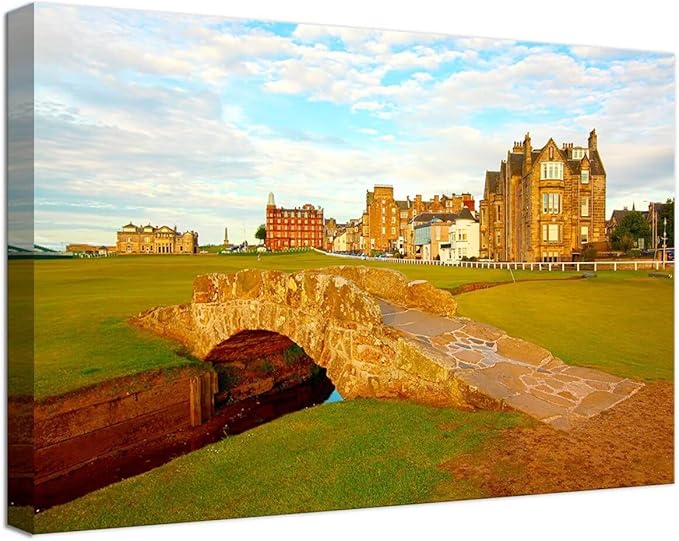 St Andrews Golf Course Wall Art for Living Room Bedroom Home Decorations Golf Course Swilcan Bridge St Andrews Picture Poster Framed Artwork Canvas Prints Ready to Hang(12''H x 16''W)