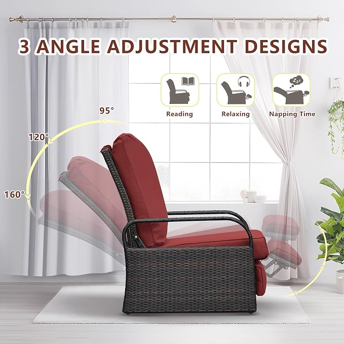 Outdoor Recliner, Aluminum Frame Patio Chaise Lounge Chairs - Image 3