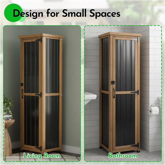 Tall Outdoor Storage Cabinet, Weatherproof Wooden Garden Potting Bench - Image 3